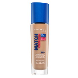 Rimmel London Match Perfection 24HR SPF20 Foundation 201 Classic Beige fond de ten lichid pentru o piele luminoasă și uniformă 30 ml